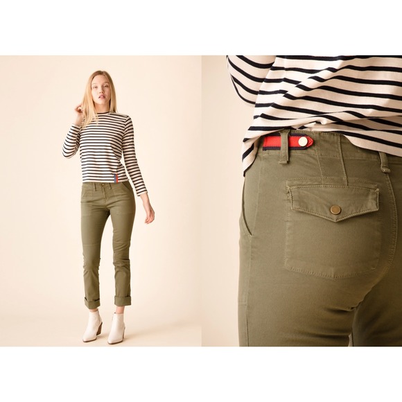 Veronica Beard Jeans Adrina Olive Green Cropped Utility Pants Size 27 #1 - Picture 1 of 14